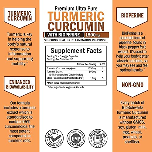 Turmeric Curcumin with Black Pepper Extract 1500mg - High Absorption Ultra Potent Turmeric Supplement with 95% Curcuminoids and BioPerine - Non GMO Turmeric Capsules for Joint Support - 90 Capsules - Image 4