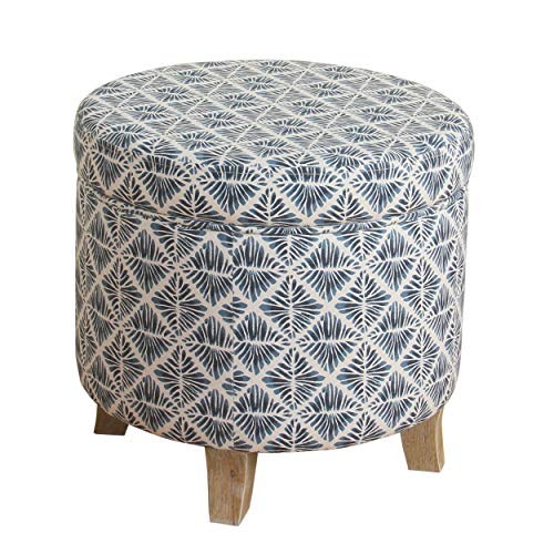 Homepop Home Decor | Upholstered Round Storage Ottoman | Ottoman with Storage for Living Room & Bedroom with Flared Legs, Navy Blue Geometric Pattern Large by HomePop - Used condition - US$53.88