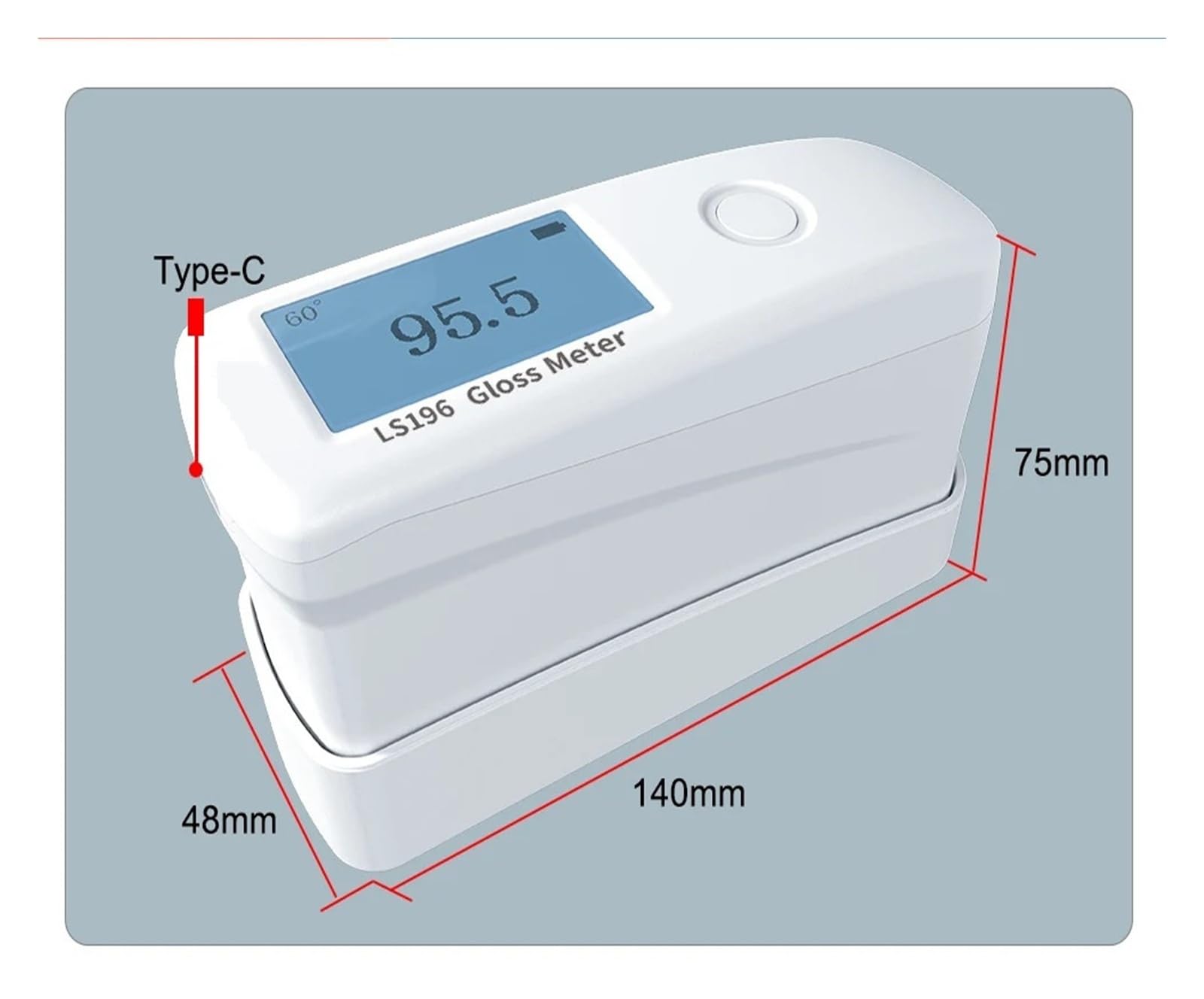 Medidor de brillo portátil LS196 de 60 grados, medidor de brillo con pantalla digital Operación sencilla | For tinta de pintura cerámica con medición de limpieza de superficies