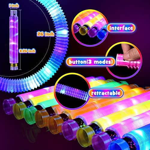 Tesoyzii Fidget Toys 12/18 Pcs Pop Tubes Glow Sticks Birthday Party Decoration Set