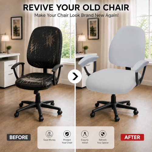 Image of Separate Split Office Chair Seat Covers with Armrest Covers - Universal Stretch Computer Chair Slipcover - Washable Rotating Backrest Coverings & Cushion Protectors for Dogs, Cats, Pets