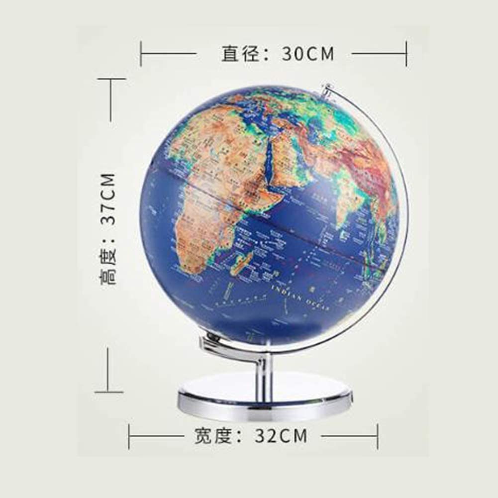 globo, Globo terrestre con mappa del mondo, decorazione da tavolo, controllo cinese e inglese, 30 cm, blu scuro, satellite, 3D, stereo, in rilievo, globo luci
