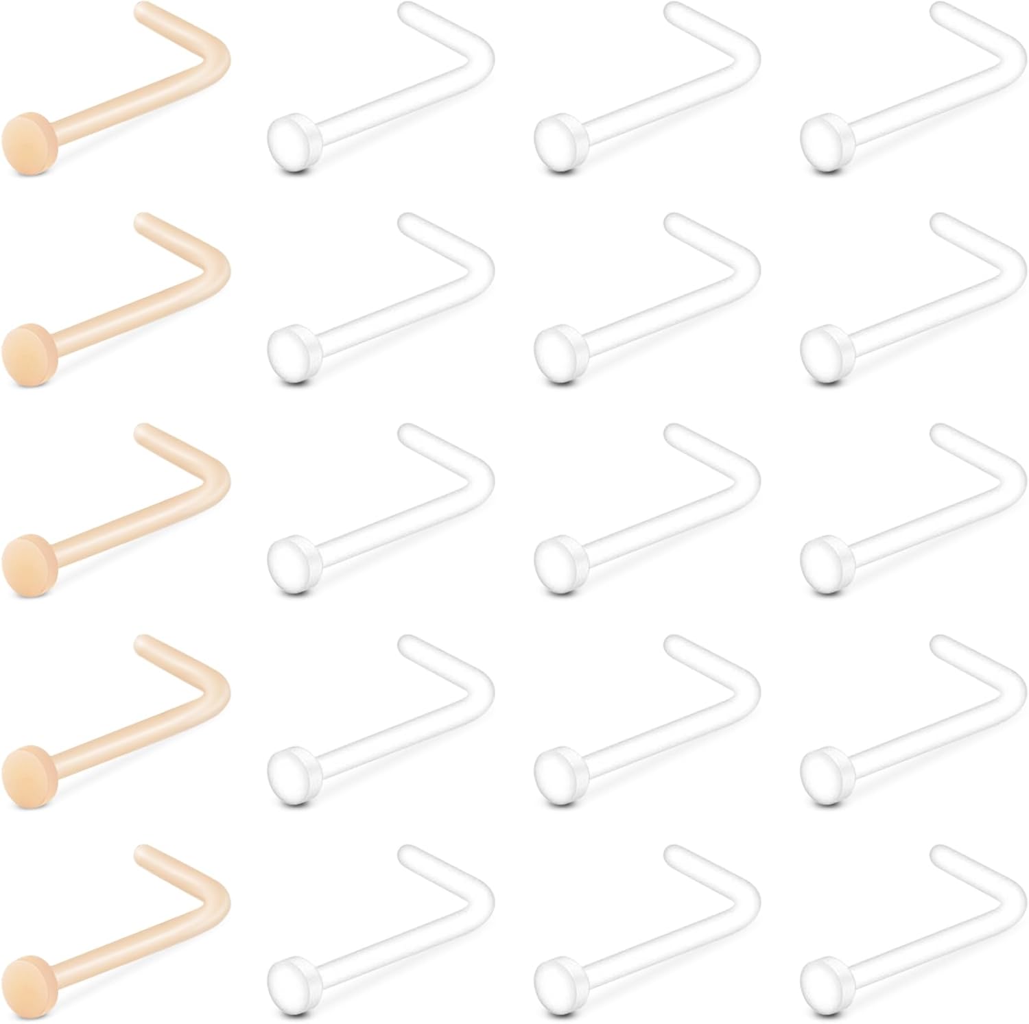 MODRSA 18g 20g Nude Clear Nose Studs for Work Clear Piercing Retainers for Surgery Plastic Septum Retainer 16g Labret Lip Studs Plastic Cartilage Earring Studs for Sport Surgery Invisible Septum Rings