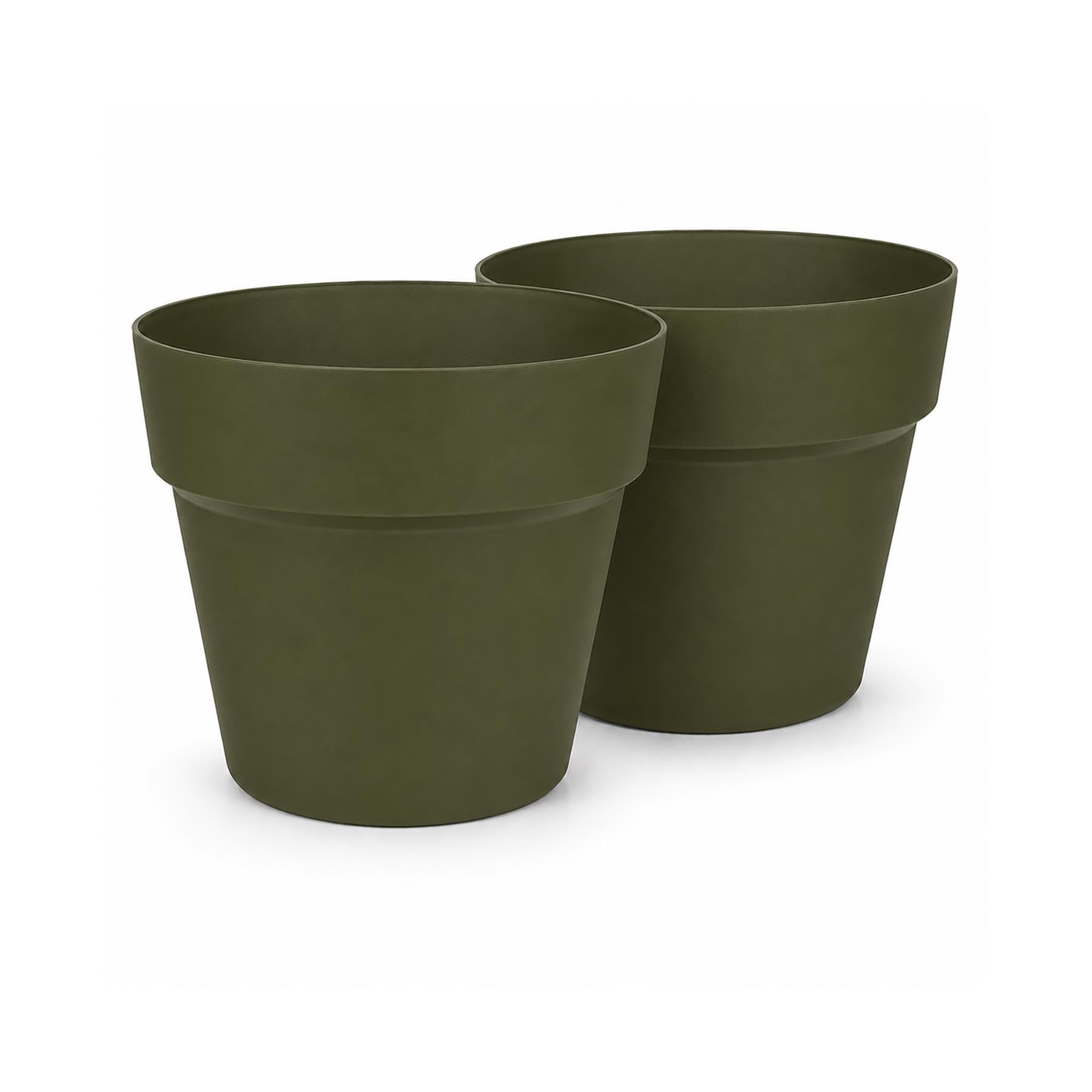 simpa Naturals 26L Contemporary Plastic Planters Set of 2, Olive Green Plant Pots for Indoor and Outdoor Plants, 34.5 x 39.5 cm