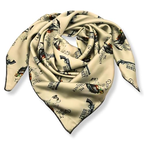 Helder Creek Co Wild Rag Silk Scarf 36 inch Western Cowboy Scarves Square Bandana Silky Wild Rags (Cream & Brown)