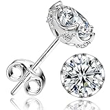NEOSHOW 18K White Gold Plated Round Cubic Zirconia Simulated Diamond Stud Earrings Solid Sterling Si