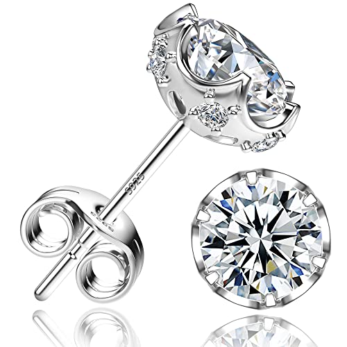 Neoshow 18K White Gold Plated Round Cubic Zirconia Simulated Diamond Stud Earrings Solid Sterling Silver Post 6 Prong Sparkly Cz Studs Earrings For Women Men (5Mm, White Gold 5Mm) #TOP1