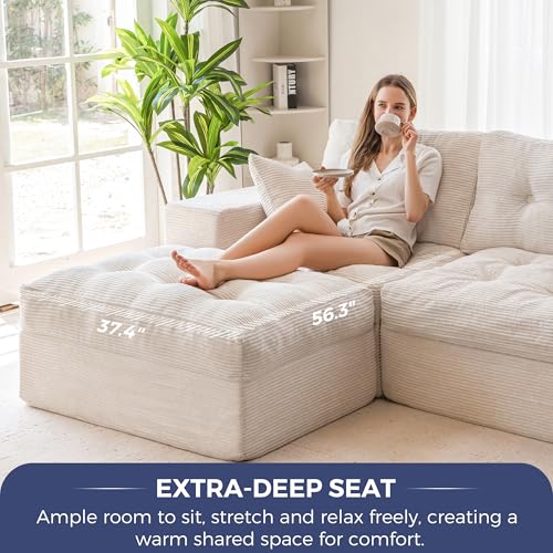 Image of MAXYOYO Modular Sectional Sofa with Ottoman and Loveseat, Cloud Boneless Couch with Layered Cushion, Flexible Module Combination Sofa for Living Room, No Assembly Required,Beige