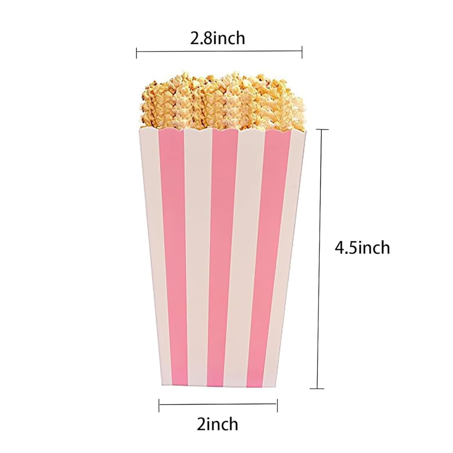 Crystallove 24 szt. papierowych pudełek na popcorn w paski na artykuły imprezowe (różowe)