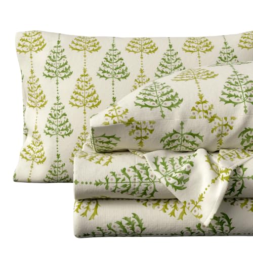 Image of Great Bay Home Christmas Flannel Sheet Set Twin Size - 100% Turkish Cotton, Double-Brushed, Winter Bed Sheets - Ultra-Soft, Cozy, 3-Piece Holiday Bedding Set (Vertical Trees)