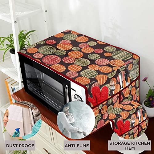 Image of PVC Waterproof 3-Layered Microwave Oven Top Cover With 4 Utility Pockets Suitable for Upto 30 Liter (Color- Multicolor, Size-36x14 Inches)