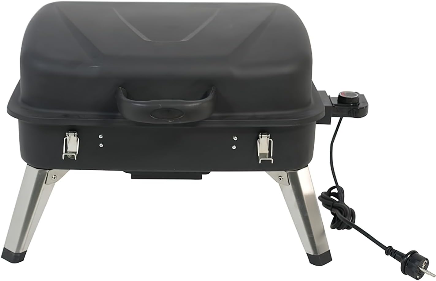 Portable Electric Grill, Black, Indoor Outdoor BBQ Grill with Lid, 23x15x10 Inches, Smoke-Free Cooking, Camping Table Grill