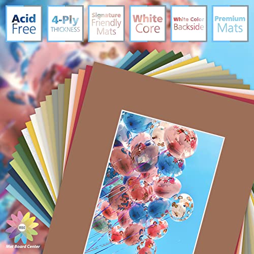 Mat Board Center, Pack of 20, 8x10 Mixed Colors White Core Picture Mats Mattes Matting for 5x7 Photo