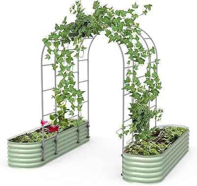 Vego Garden Modular Arched Trellis System 6.0' Long Trellis for 2.0‘ x 8.0' Garden Bed for Climbing Plants Like Cucumber Beans Tomatoes & Vines (Garden Beds Not Included)