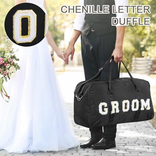 2 Pcs Wedding Weekender Bag Bride Groom Duffle Bag Chenille Letter Patch Travel Bag for Bridal Shower Honeymoon Gift(GROOM)3