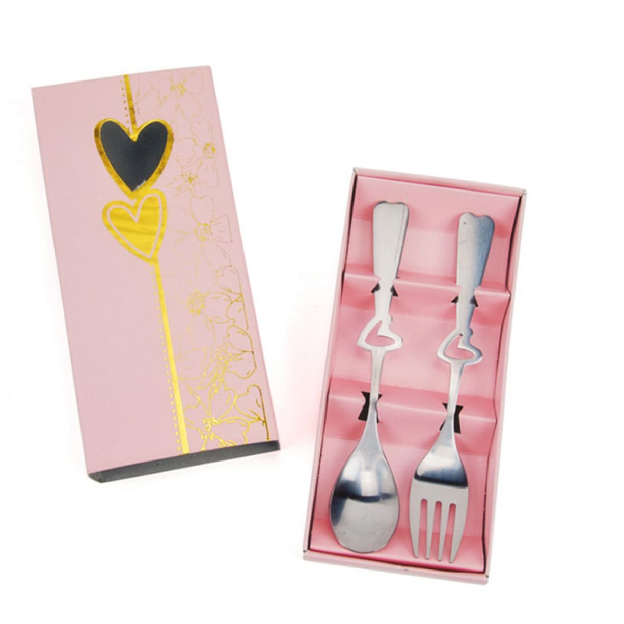 BESTYASH 2Piece Heart Shaped Stainless Steel Set Hollow out Handle Elegant Tableware for Weddings and Home Use for Picnics and Travel