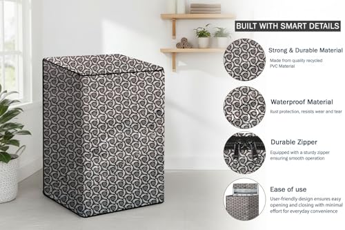 Image of Stylista PVC Washing Machine Cover Compatible for Godrej 7 Kg Fully-Automatic Top Loading WT EON ADR 70 5.0 FDTNS ROGR, Packed Pattern Grey