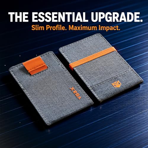 Image of RFID Minimalist Slim Wallet for Men and Women, Holds Up to 12 Cards, Cash, Key Thin and Lightweight Credit Card Holder (Grey Microfiber - Ember Edition)