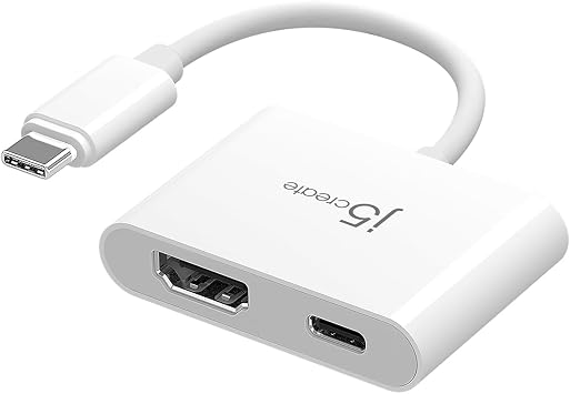 j5create 2-in-1 USB-C to 4K HDMI Adapter with PD Charging Port, Supports 4K UHD Video, Charge While Displaying, Compatible with MacBook, iPad, Smartphone, Laptop, Steam Deck JCA152