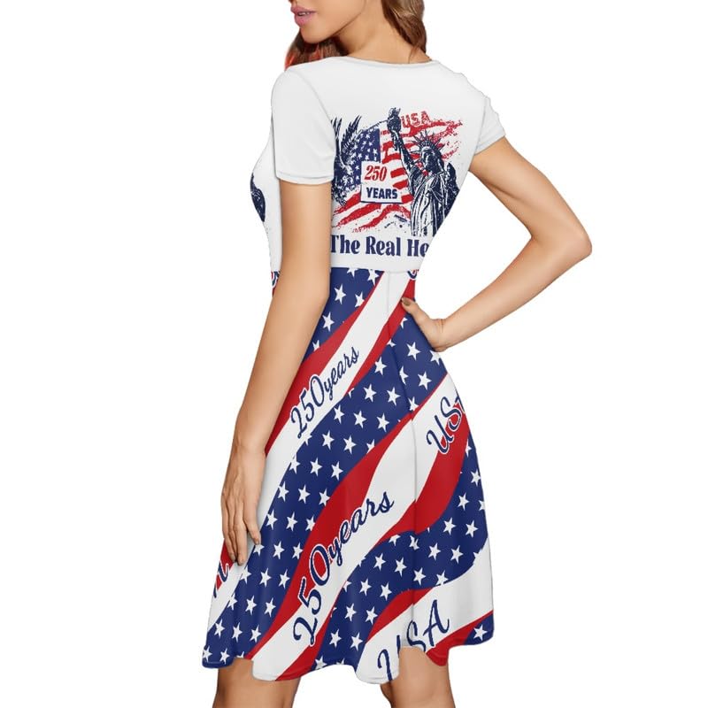 Image of Irisjudy T Shirt Dress for Women Short Sleeve Girls Short Sleeve Dress Plus Size, O Neck Knee Length Midi Dress for Ladies