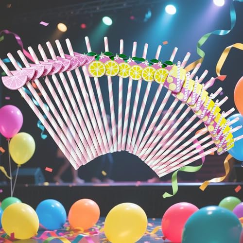 60 pitillos de papel limón rosa y amarillo desechables miniatura 3