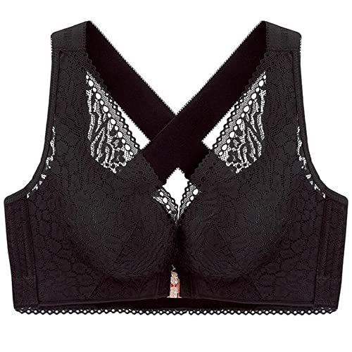 ZESLIV Femme Soutien-Gorge Fermeture Frontale Bralette Dentelle Grande Taille 105D Noir Soutien Gorge sans Armature Push Up Bra Cover