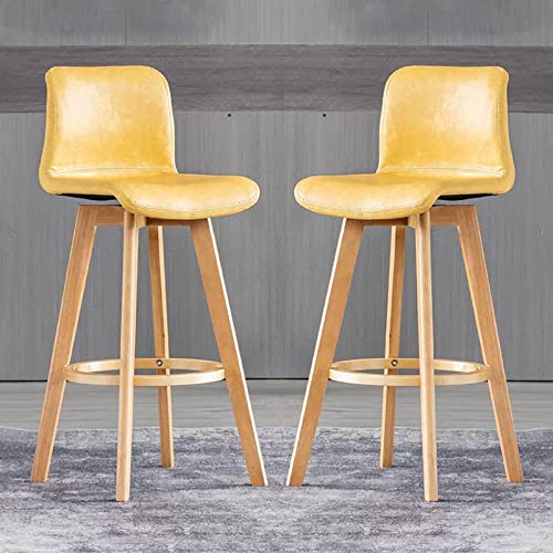 Juego de 2 taburetes de bar giratorios ajustables de piel sintética para isla de cocina, bar de desayuno con patas de madera