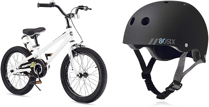 Royalbaby Kids Bike 18" Wheels with 80Six Dual Certified Bike, Scooter & Skateboard Helmet, Black, Small/Medium Ages 8+