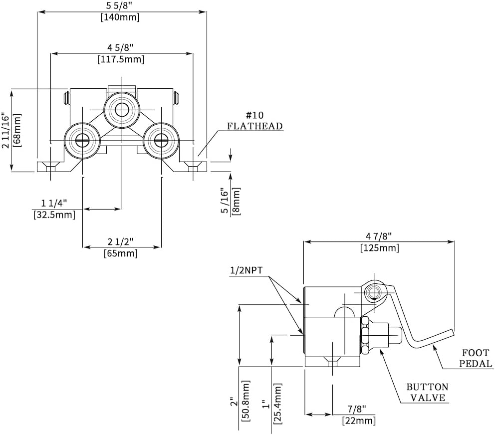LukLoy Brass Double Pedal Valve, Dual Foot Pedal Control for Sink Pedal Faucet (Dual Pedal Valve)
