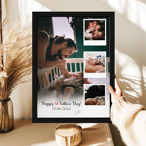 Image of Art Street Personalized Gift for Father, Dad Photo Frame | 4 Image Collage with Custom Text, Customized Photo Frame for Father, Wall Decor for Bedroom Living Room, A4 Size 8x12 Inch