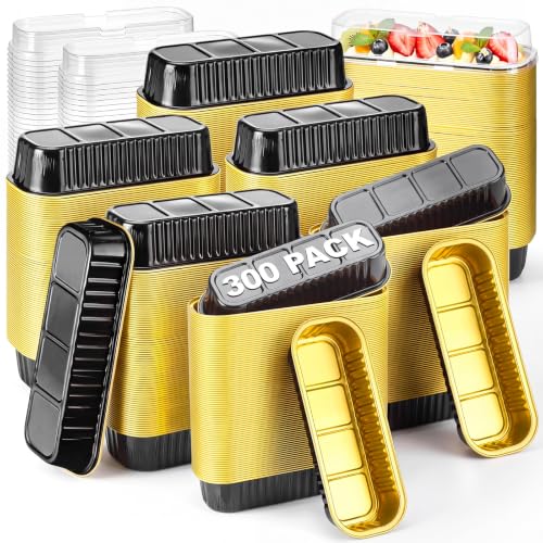 Qunclay 300 Pcs Mini Loaf Pans with Lids 6.8 oz Aluminum Foil, Black