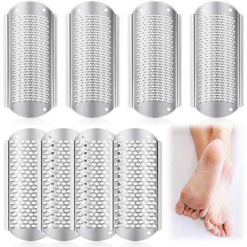 Image of Moxweyeni 8 Pack Silver Foot File Callus Remover Replacement Blades Metal Pedicure Rasp Hard Skin Remove Scrubber Stainless Steel 2 Designs Big /fine Hole for Detachable Foot Grater