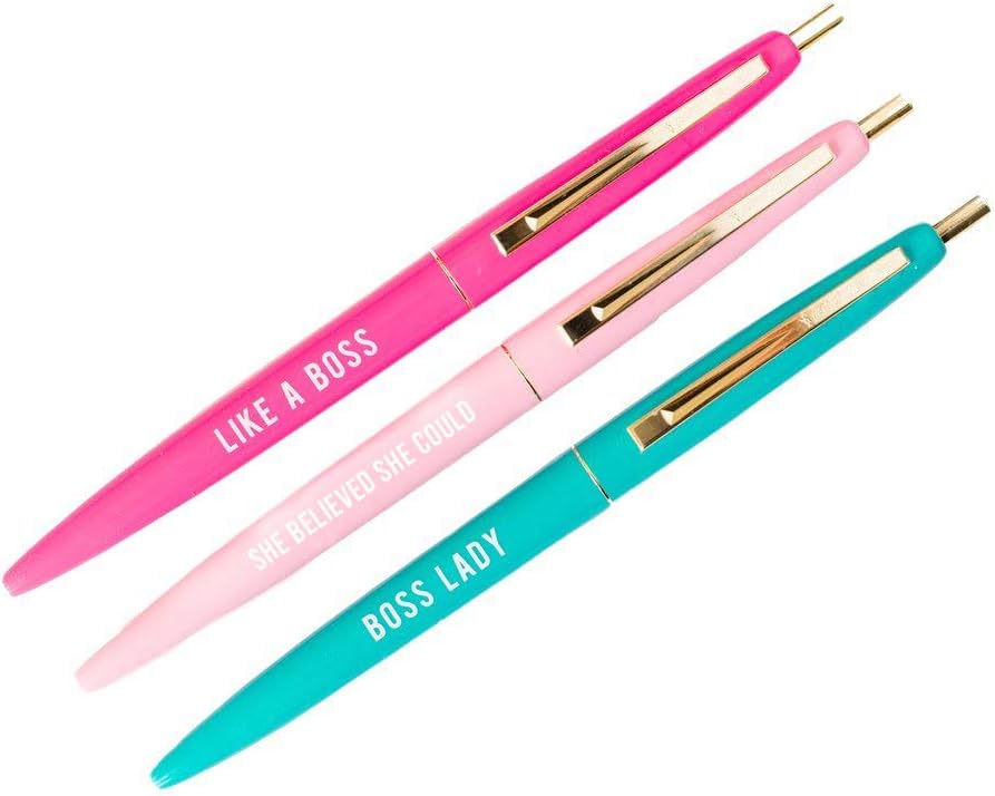 Sweet Water Decor Boss Lady Pen Set | Inspirational & Motivational Ballpoint She Believed She Could Like A Boss Gold Office Decor (Boss Lady Pen Set - 3 Pens)