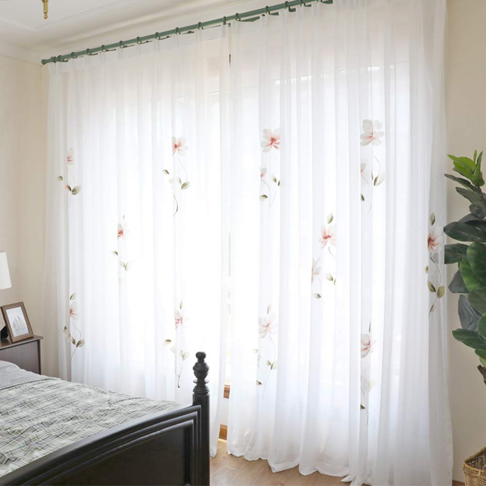 Rideau de sol respirant en voile transparent imprimé à crochet