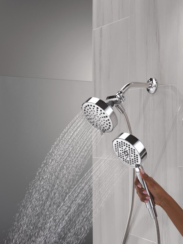 Delta Round 2-in-1 Dual Shower Head with 4-Setting HandHeld Spray, Chrome Detachable Double Shower Head with Hose, Showerhead, 1.75 GPM Flow Rate, Chrome 75756