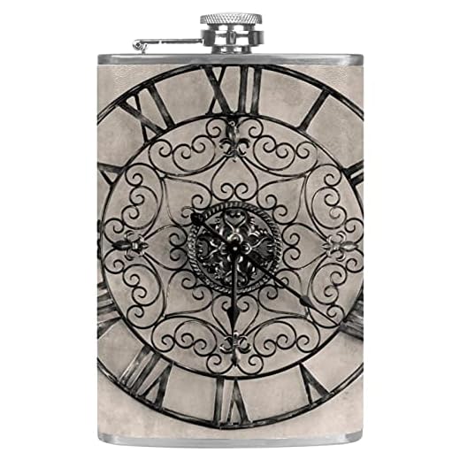 Klocka med romerska siffror vägg, fickplunta för sprit 20 ml whisky flaska rostfritt stål läckagesäker med tratt för män/kvinnor bärbar och hållbar