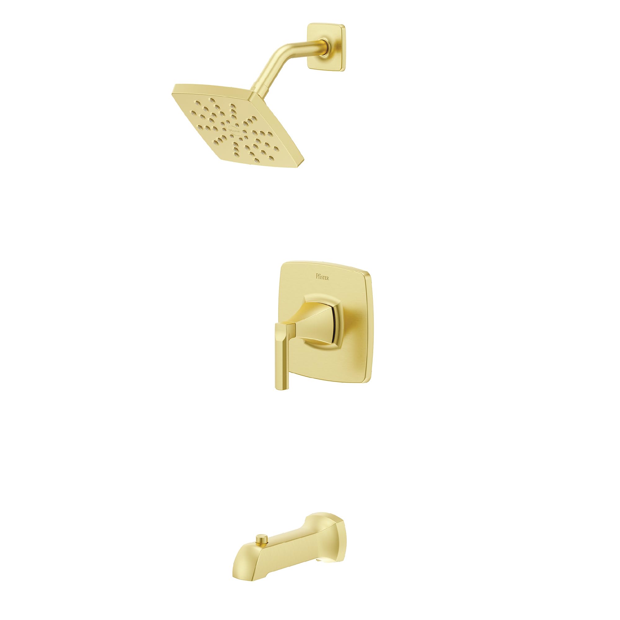 Pfister Vaneri 8P8WS2VRISBG - Kit di finiture per vasca e doccia, valvola e cartuccia incluse, 1 maniglia, finitura oro spazzolato