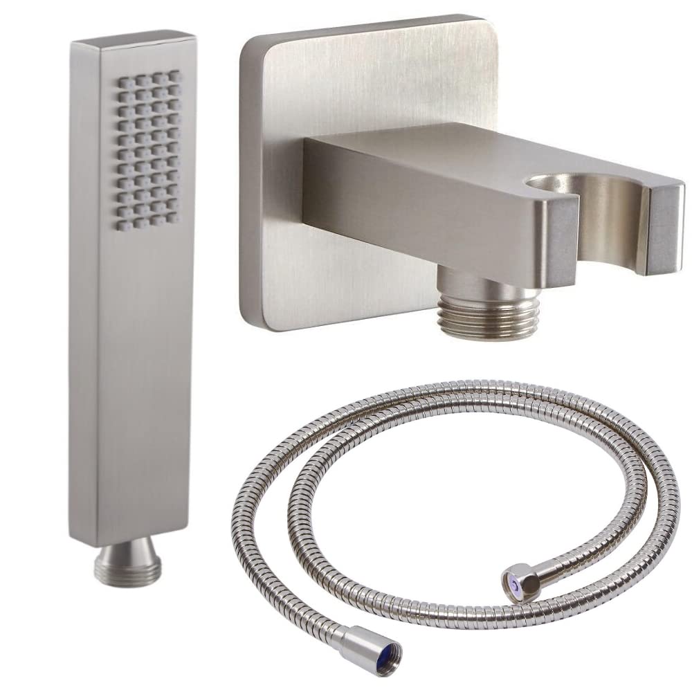 Milano Silver Hunston Square Hand Shower Handset Wall Bracket Outlet Elbow - Brushed Nickel