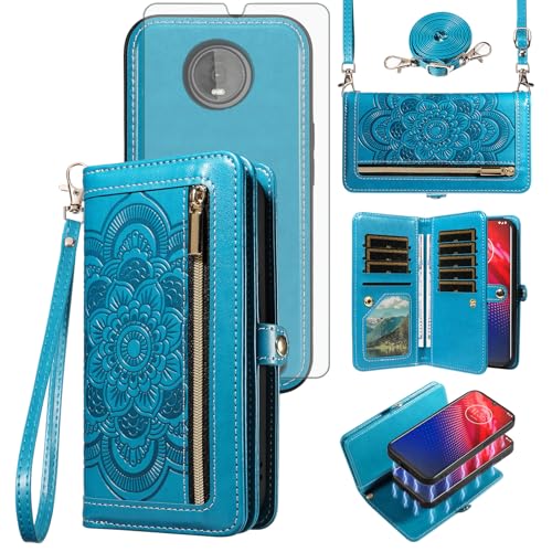 Coque portefeuille Moto Z4 avec fermeture éclair et porte-cartes détachable