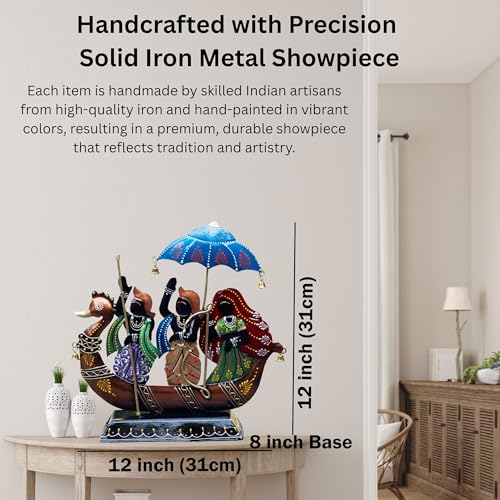 Image of KRAFTSKALA Iron Kewat Showpiece, Ramcharitmanas Inspired Spiritual Table Decor, Mythology Figurine Devotional Gift for Living Room, Housewarming - 12x12 Inch