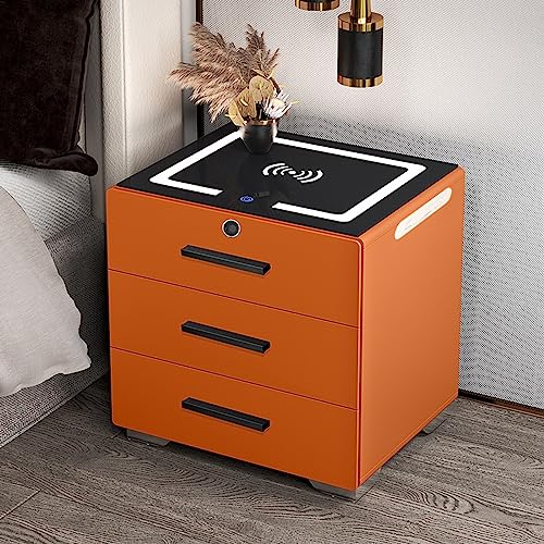 OOMRNV Nachttisch Mit Intelligentem Kabellosen Laden Und Fingerabdruckschloss, Intelligenter Nachttisch Mit USB-Anschluss, Bluetooth-Lautsprecher, 3 Farbigen Led-LEU,Orange-45x40x56cm OOMRNV Nachttisch Mit Intelligentem Kabellosen Laden Und Fingerabdruckschloss, Intelligenter Nachttisch Mit USB-Anschluss, Bluetooth-Lautsprecher, 3 Farbigen Led-LEU,Orange-45x40x56cm