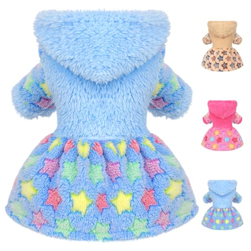 Vestido de moletom para cães, vestidos quentes de inverno para cães (estrela azul, PP)