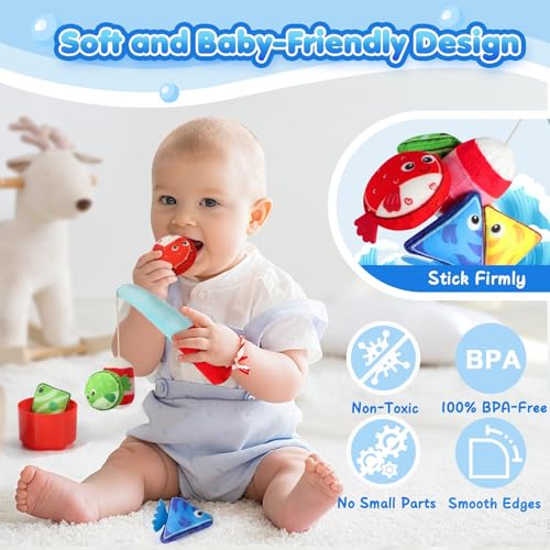 Montessori Toys for 1 Year Old Boy Girl Birthday Gift, 17 in 1 Cloth Fishing Game with Stacking Cups, Color Sorting, Shape Matching, Early Learning Toddler Toys, Toddler Gift, Easter Basket Stuffer