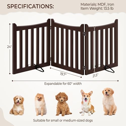 Image of Yaheetech Freestanding Wooden Dog Gate, 3-Panel 24in H Pet Barrier Espresso