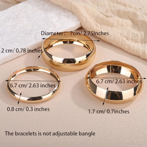 Denifery 3PCS Chunky Gold Bangle Bracelets Trendy Wide Chunky Cuff Bracelets Hammered Wrist Cuff Wrap Bracelet for Women 5