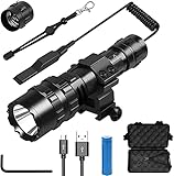 Tactical Flashlight 3000 Lumens L2 LED Hunting Gear Weapon Light with Picatinny Rail Mount and Remote Pressure Switch, 5 Modes Waterproof with Hexagon Screwdriver,Rechargeable Battery for AR15