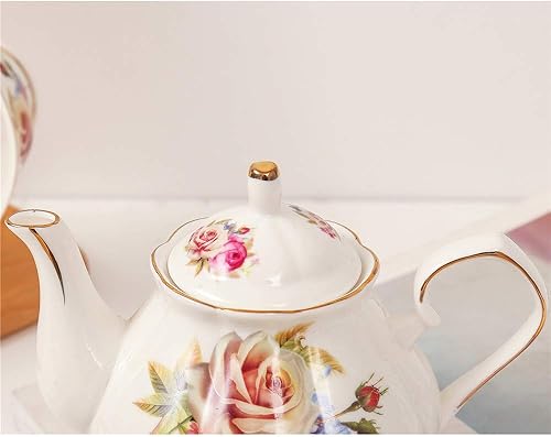 Miniatura 6 de Juego de té de cerámica europeo de 9 piezas, juego de café de servicio de té de porcelana de hueso con soporte de metal, para boda y regalo, pintura