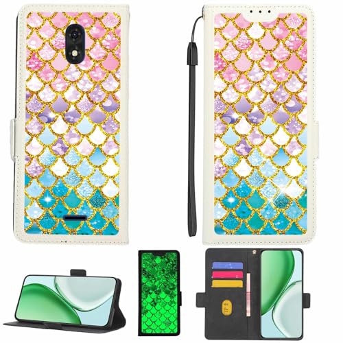 Kinetijy Case Compatible for Lanix Ilium X550 Phone Case Flip Cover [with Tempered Glass Screen Protector][RFID Blocking][Gold Glitter+Luminous] LPT-YL