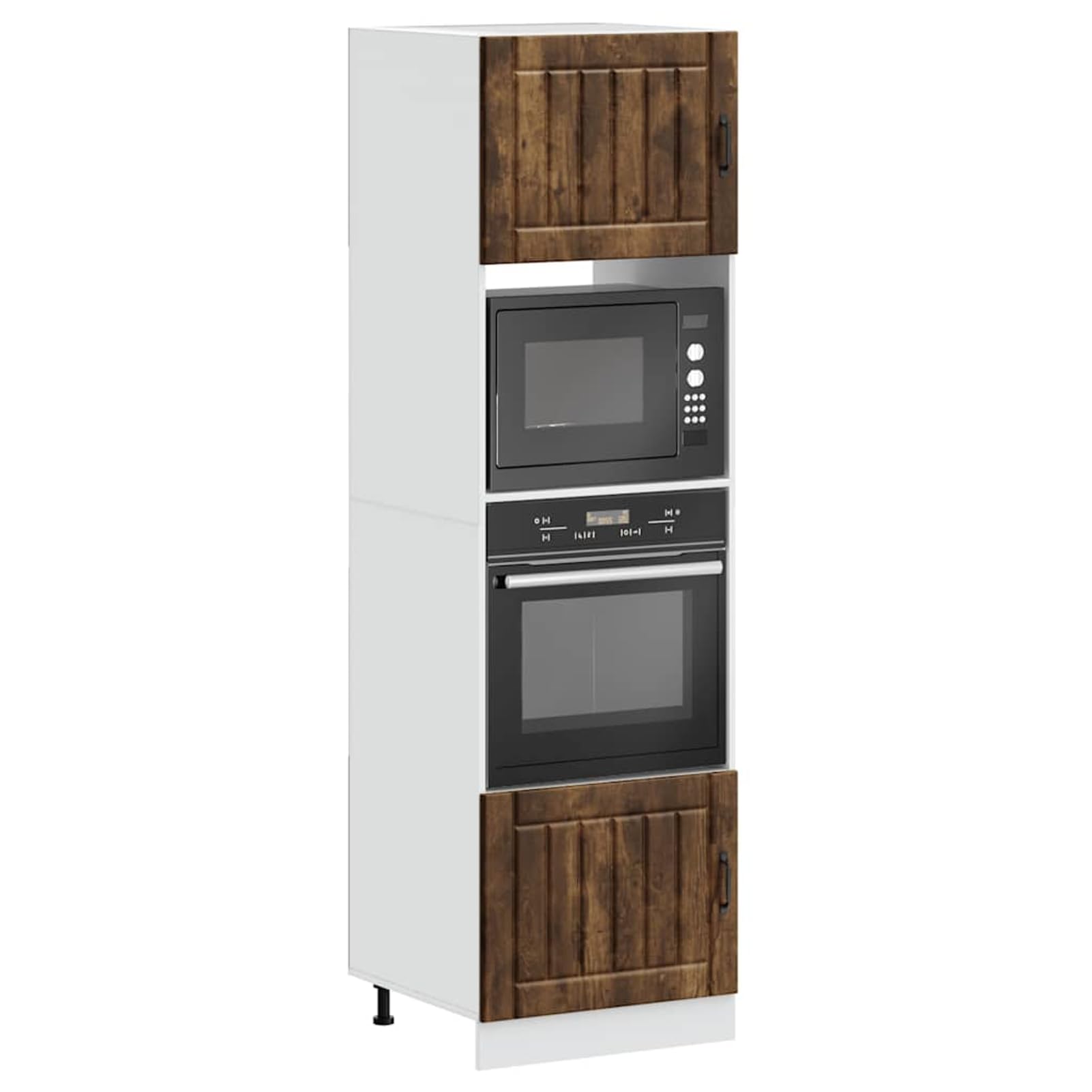 Gecheer Herdumbauschrank, Stauraum für Backofen Mikrowelle, verstellbare Füße, Holzwerkstoff, Räuchereiche, Lucca, 60 x 57 x 207 cm, für Küche Einbauherd