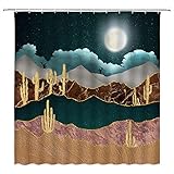 Abstract Mountain Shower Curtain Starry Sky Night Moon Stars Watercolor Nature Landscape Succulent C